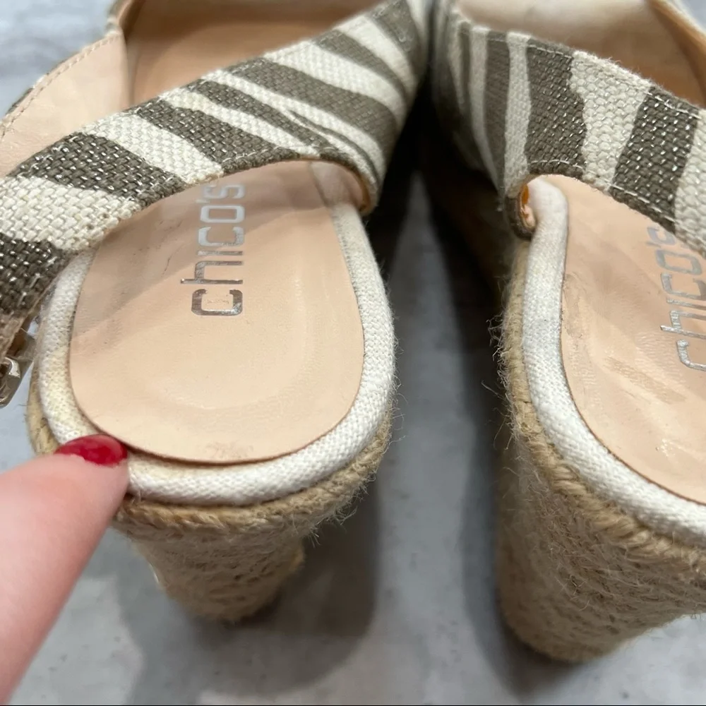 Chico’s Zebra Print Sandals‎ Simon Espadrille Wedges Slingback Beige Size 8